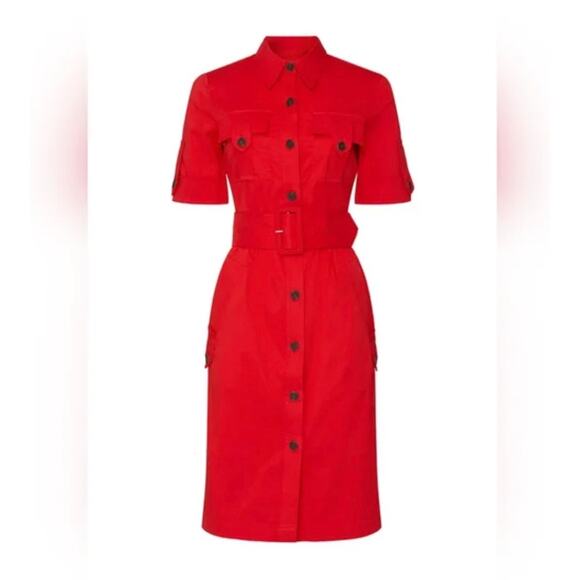 Derek Lam Hot Red Utility Button Down Designer Shirt Dress XS or 2 Sz 36 - Picture 1 of 11